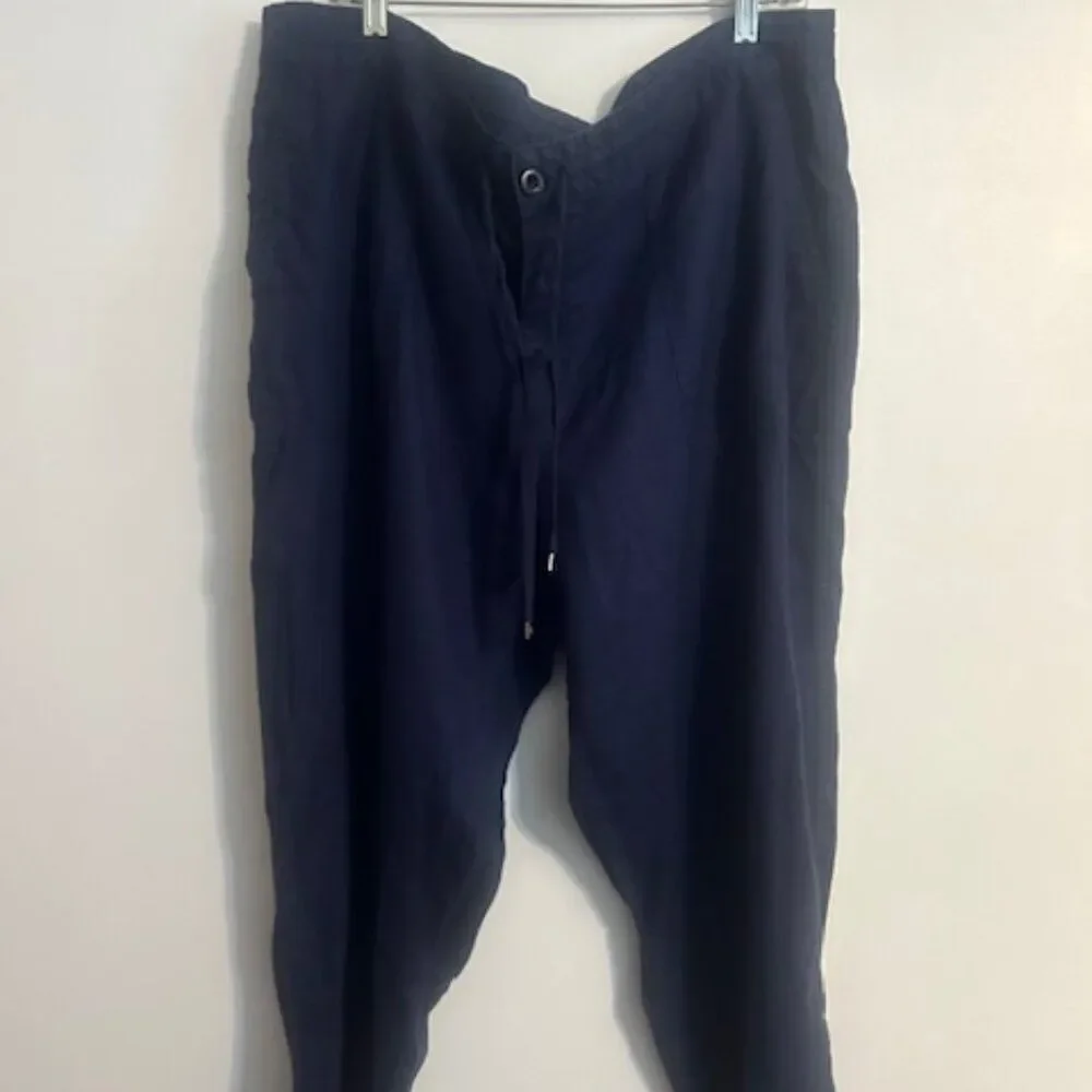Lauren Ralph Lauren Blue Linen drawstring waist ankle pants. size 18W